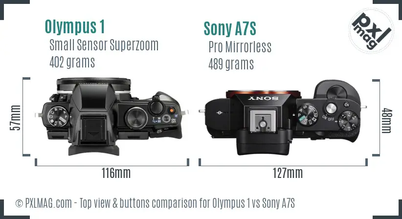 Olympus 1 vs Sony A7S top view buttons comparison