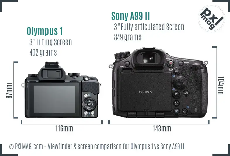 Olympus 1 vs Sony A99 II Screen and Viewfinder comparison