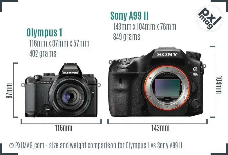 Olympus 1 vs Sony A99 II size comparison