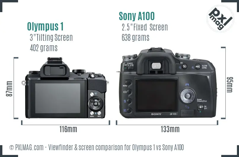 Olympus 1 vs Sony A100 Screen and Viewfinder comparison