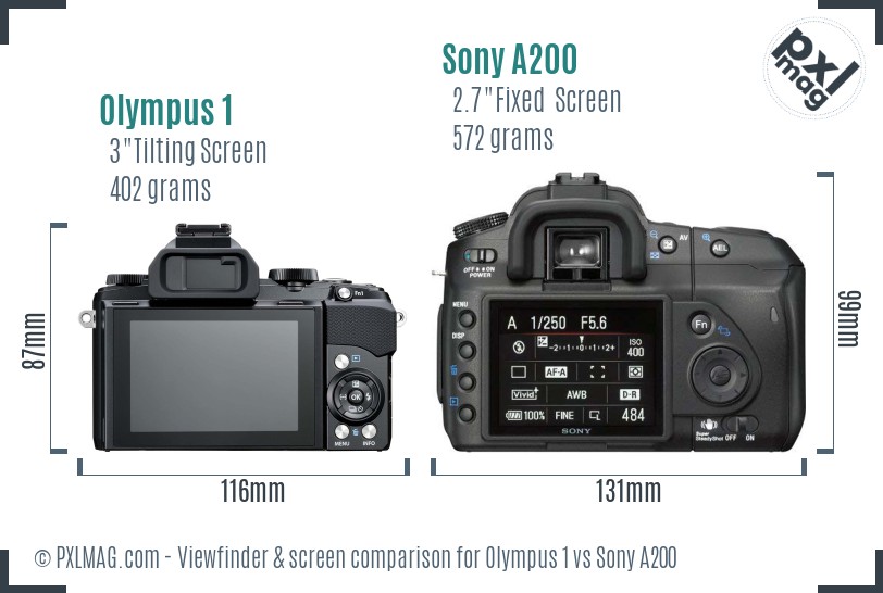 Olympus 1 vs Sony A200 Screen and Viewfinder comparison