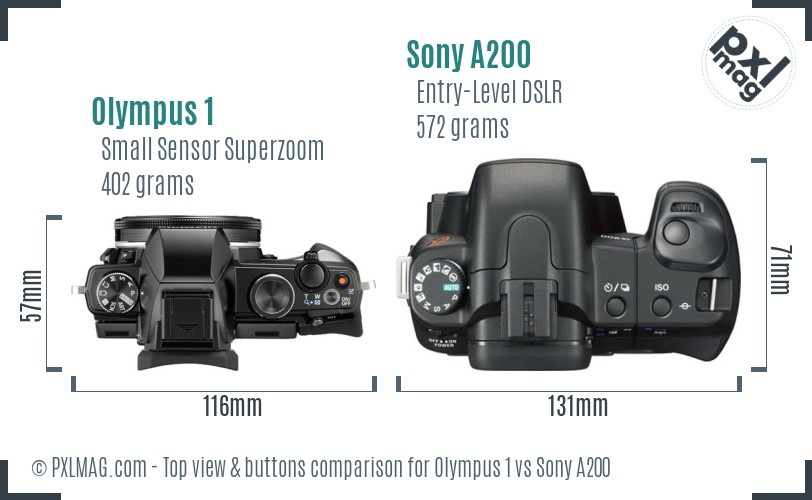 Olympus 1 vs Sony A200 top view buttons comparison