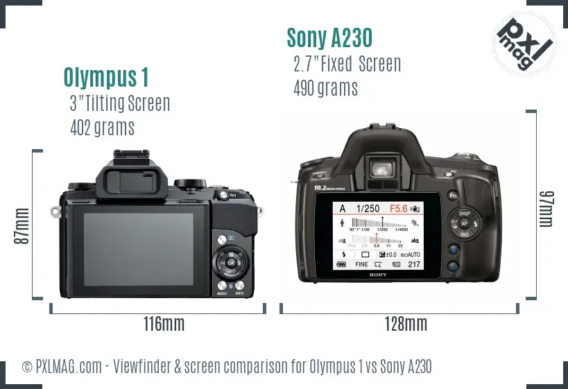 Olympus 1 vs Sony A230 Screen and Viewfinder comparison