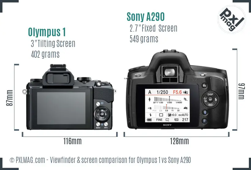 Olympus 1 vs Sony A290 Screen and Viewfinder comparison