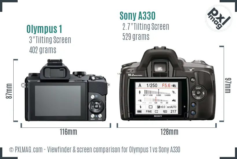 Olympus 1 vs Sony A330 Screen and Viewfinder comparison