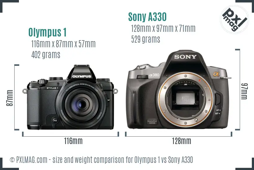 Olympus 1 vs Sony A330 size comparison