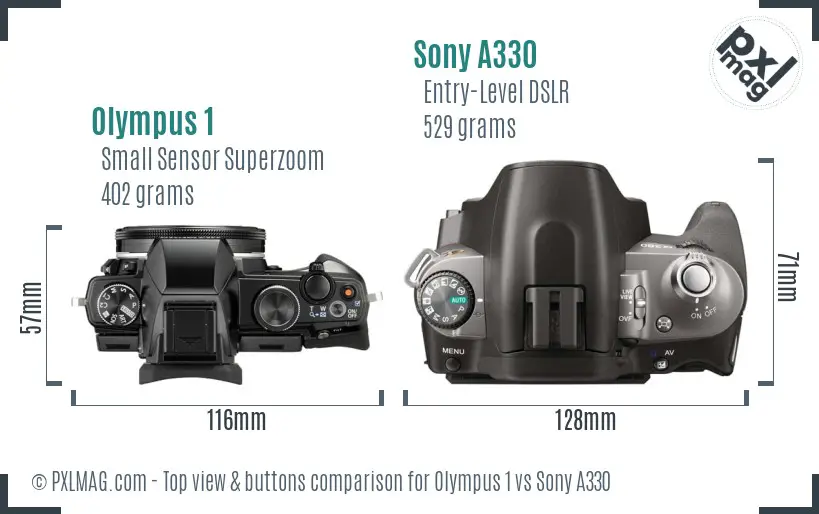 Olympus 1 vs Sony A330 top view buttons comparison