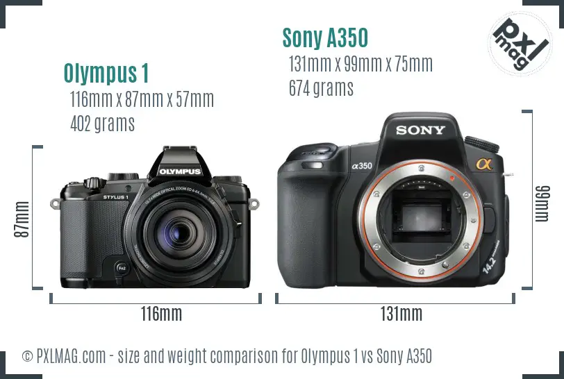 Olympus 1 vs Sony A350 size comparison
