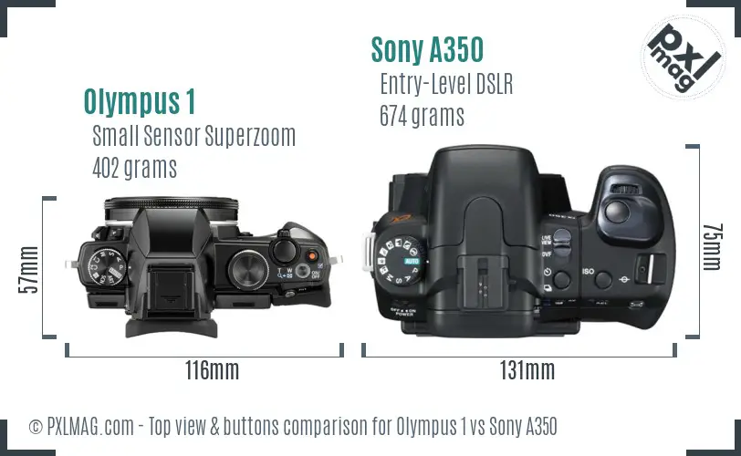 Olympus 1 vs Sony A350 top view buttons comparison