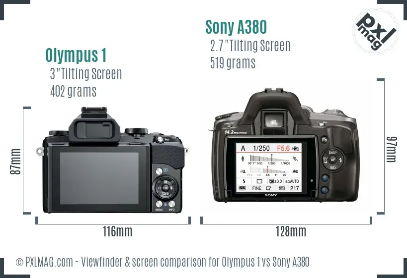 Olympus 1 vs Sony A380 Screen and Viewfinder comparison