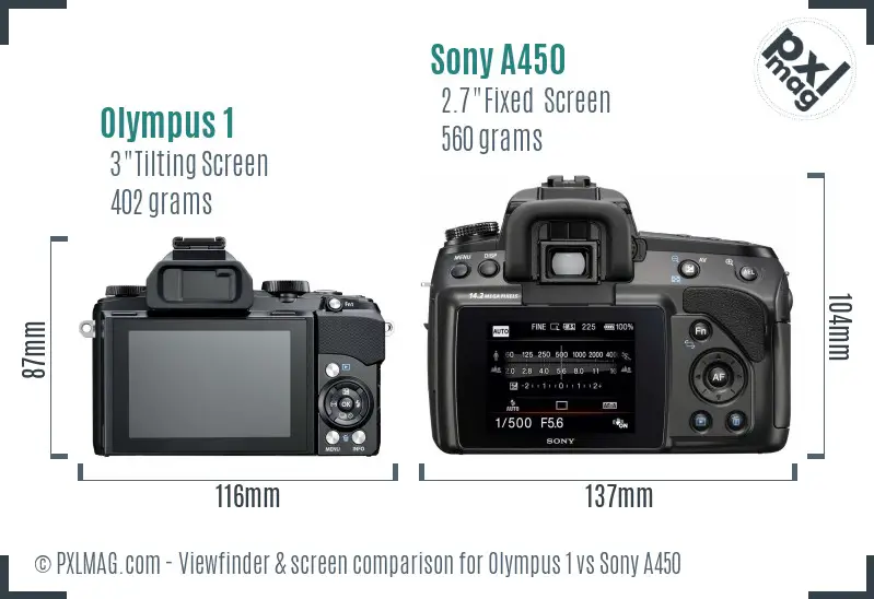 Olympus 1 vs Sony A450 Screen and Viewfinder comparison Olympus 1 vs Sony A450 Screen and Viewfinder comparison