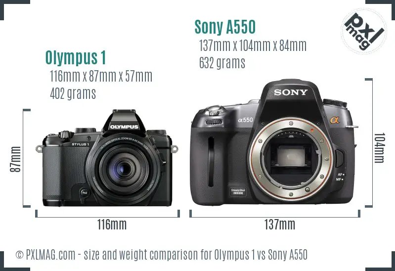 Olympus 1 vs Sony A550 size comparison