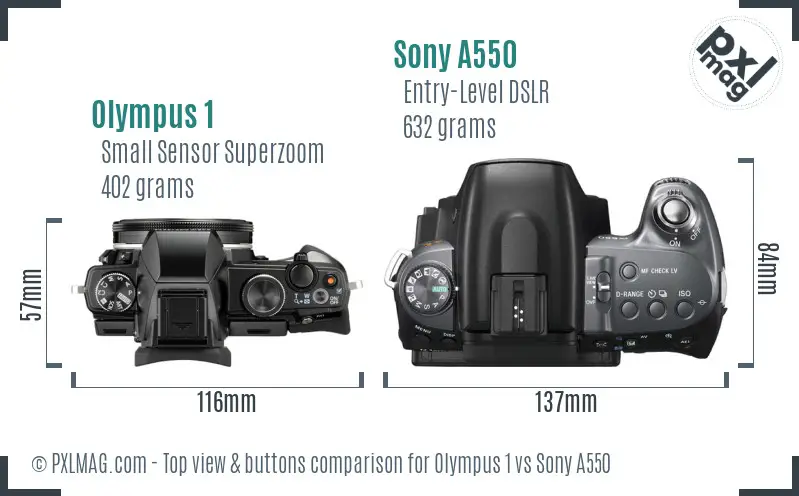 Olympus 1 vs Sony A550 top view buttons comparison