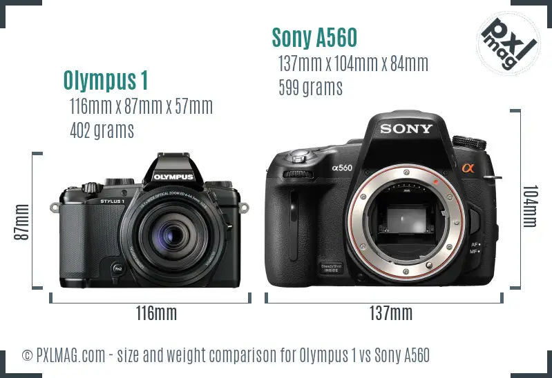 Olympus 1 vs Sony A560 size comparison
