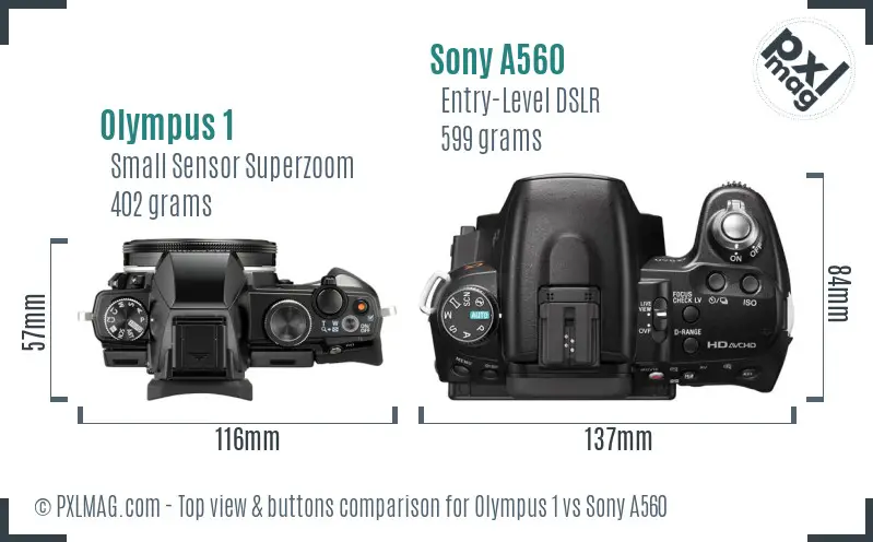 Olympus 1 vs Sony A560 top view buttons comparison