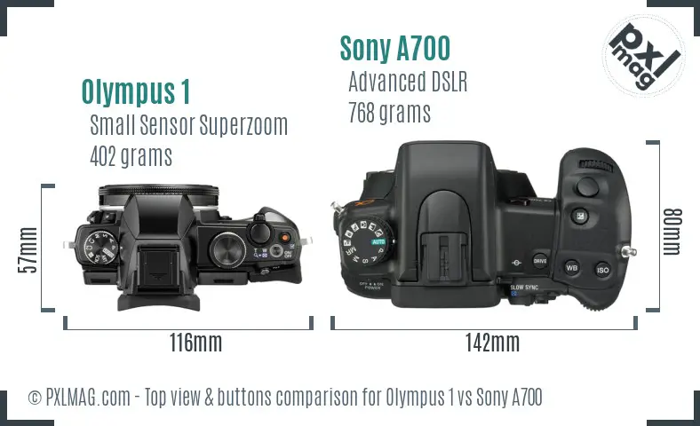 Olympus 1 vs Sony A700 top view buttons comparison