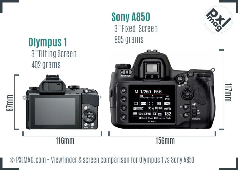 Olympus 1 vs Sony A850 Screen and Viewfinder comparison