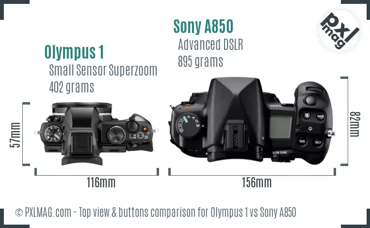 Olympus 1 vs Sony A850 top view buttons comparison