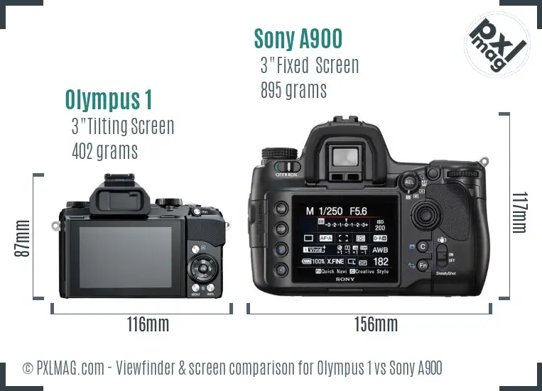 Olympus 1 vs Sony A900 Screen and Viewfinder comparison