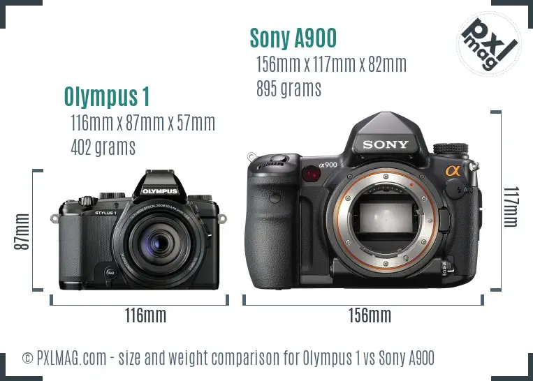 Olympus 1 vs Sony A900 size comparison