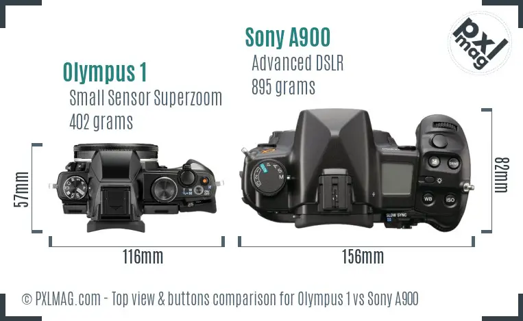 Olympus 1 vs Sony A900 top view buttons comparison