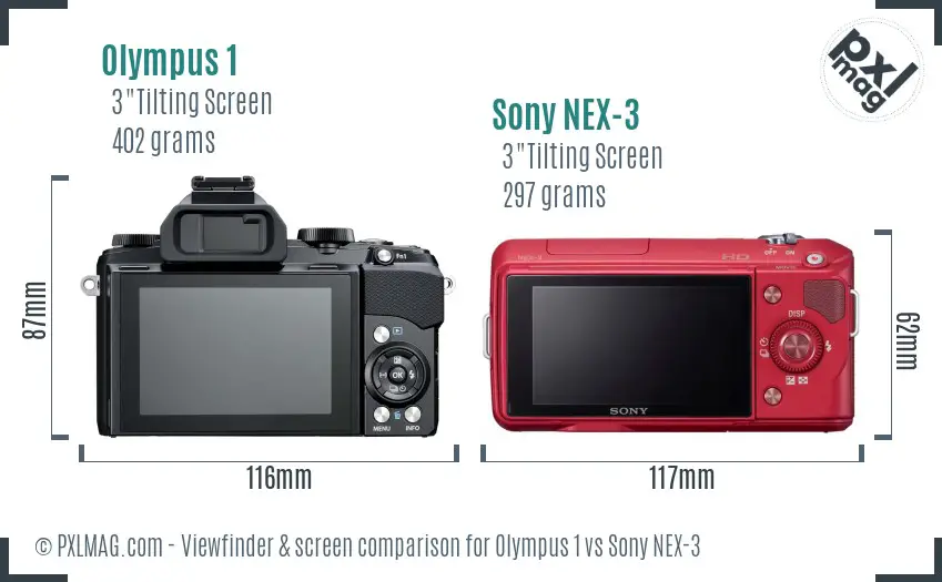 Olympus 1 vs Sony NEX-3 Screen and Viewfinder comparison