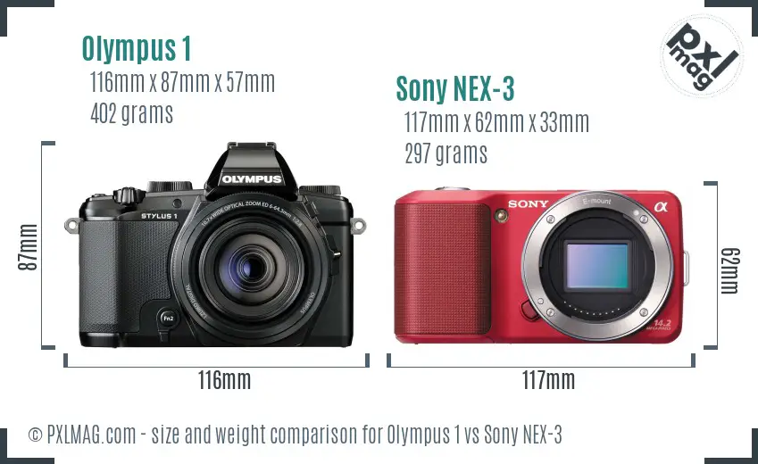 Olympus 1 vs Sony NEX-3 size comparison