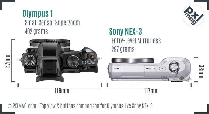 Olympus 1 vs Sony NEX-3 top view buttons comparison