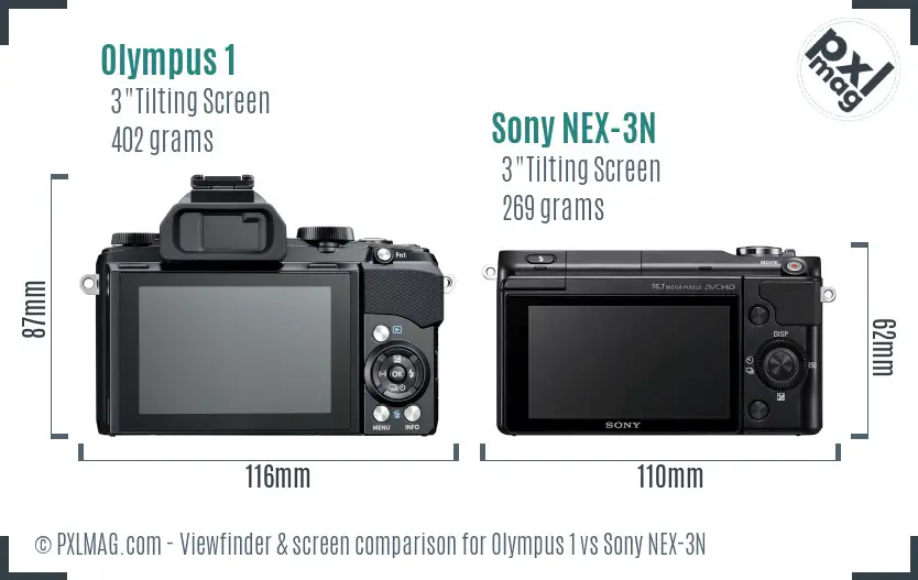 Olympus 1 vs Sony NEX-3N Screen and Viewfinder comparison