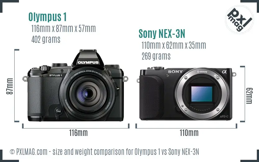 Olympus 1 vs Sony NEX-3N size comparison