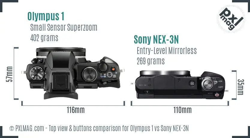 Olympus 1 vs Sony NEX-3N top view buttons comparison