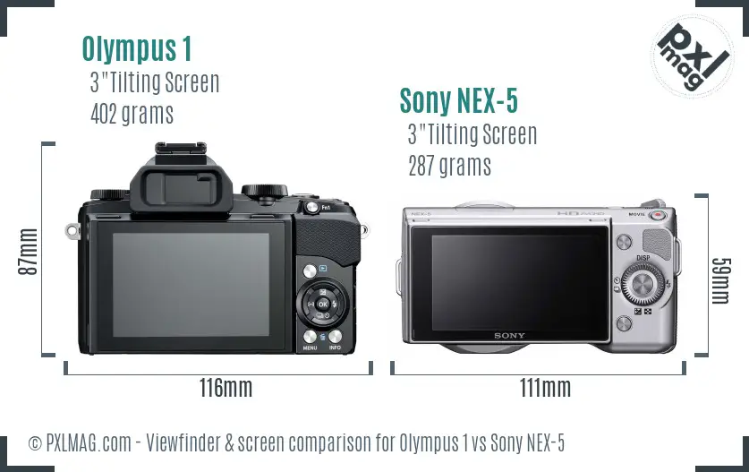 Olympus 1 vs Sony NEX-5 Screen and Viewfinder comparison