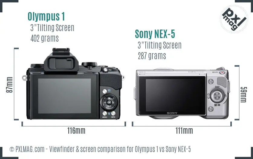Olympus 1 vs Sony NEX-5 Screen and Viewfinder comparison Olympus 1 vs Sony NEX-5 Screen and Viewfinder comparison