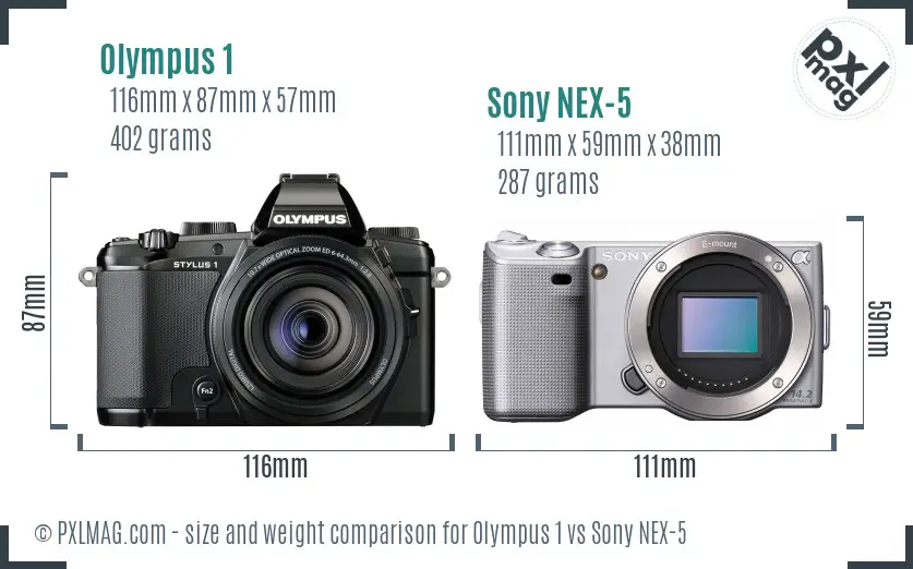 Olympus 1 vs Sony NEX-5 size comparison