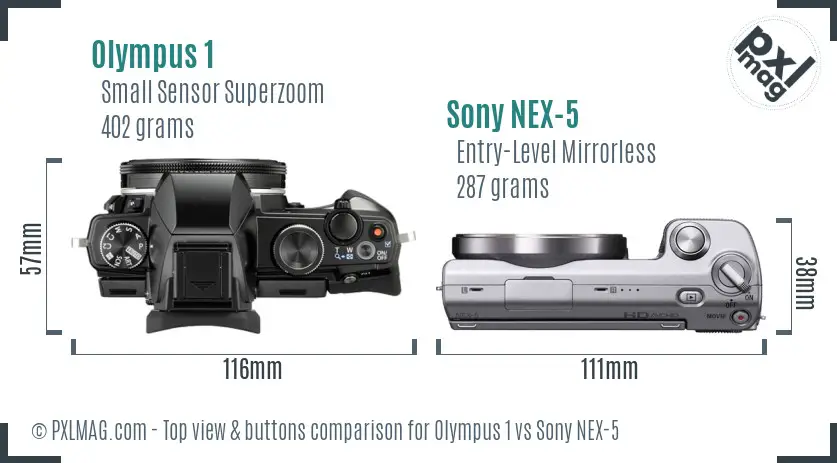 Olympus 1 vs Sony NEX-5 top view buttons comparison