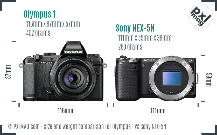 Olympus 1 vs Sony NEX-5N size comparison