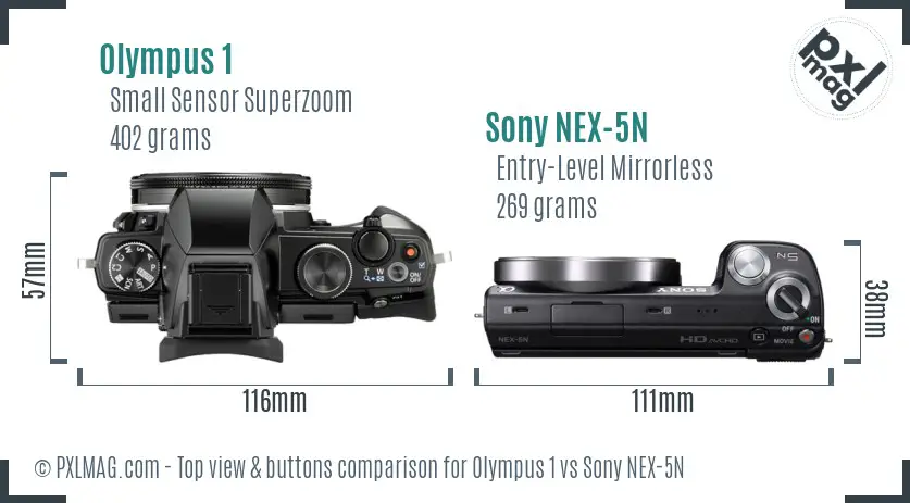 Olympus 1 vs Sony NEX-5N top view buttons comparison