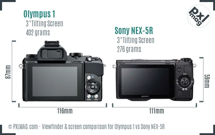 Olympus 1 vs Sony NEX-5R Screen and Viewfinder comparison