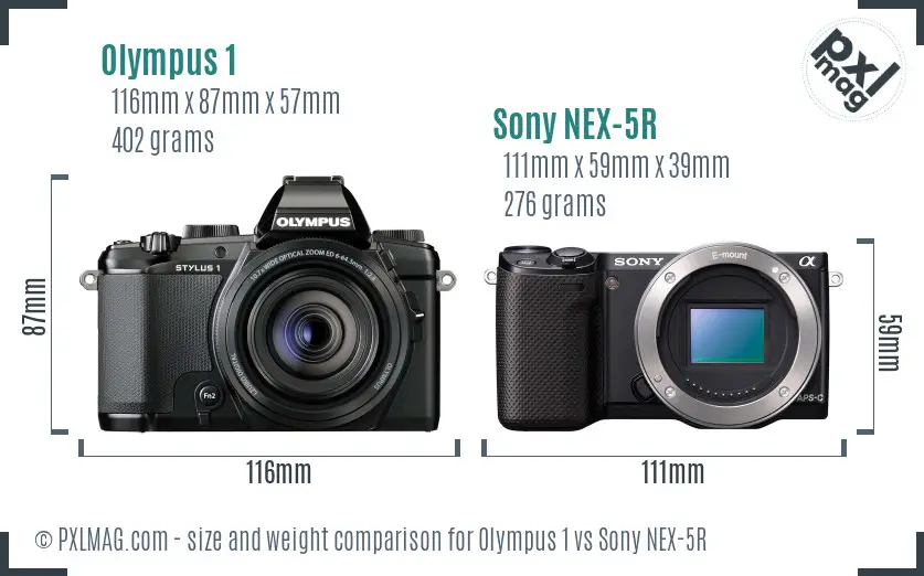 Olympus 1 vs Sony NEX-5R size comparison