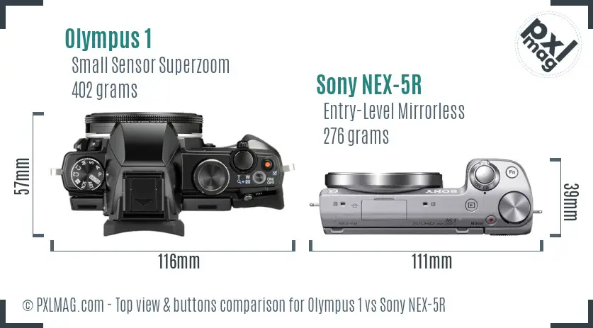 Olympus 1 vs Sony NEX-5R top view buttons comparison