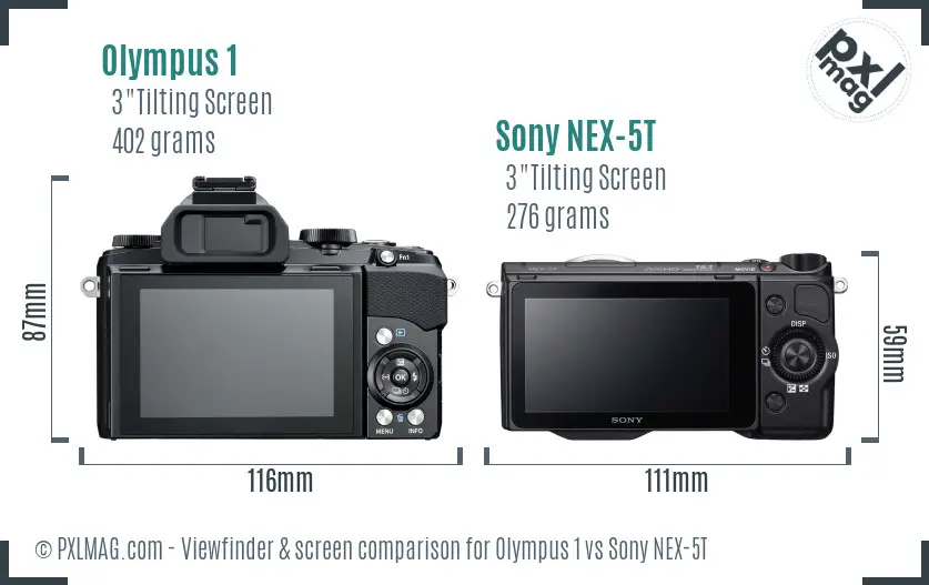 Olympus 1 vs Sony NEX-5T Screen and Viewfinder comparison