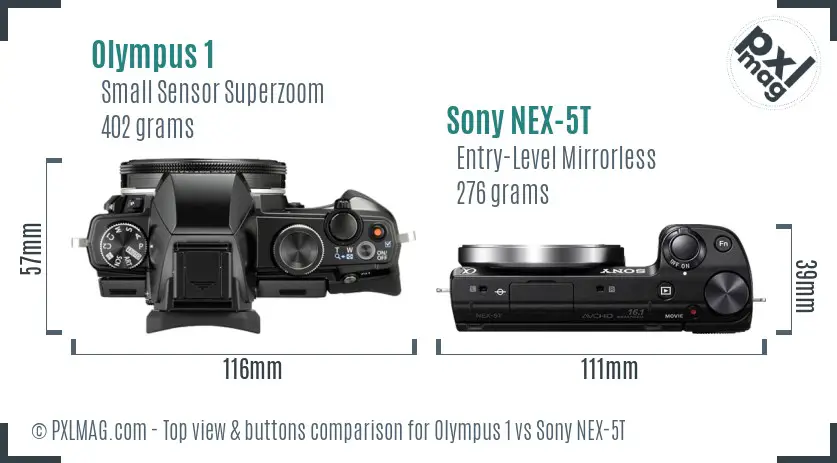 Olympus 1 vs Sony NEX-5T top view buttons comparison
