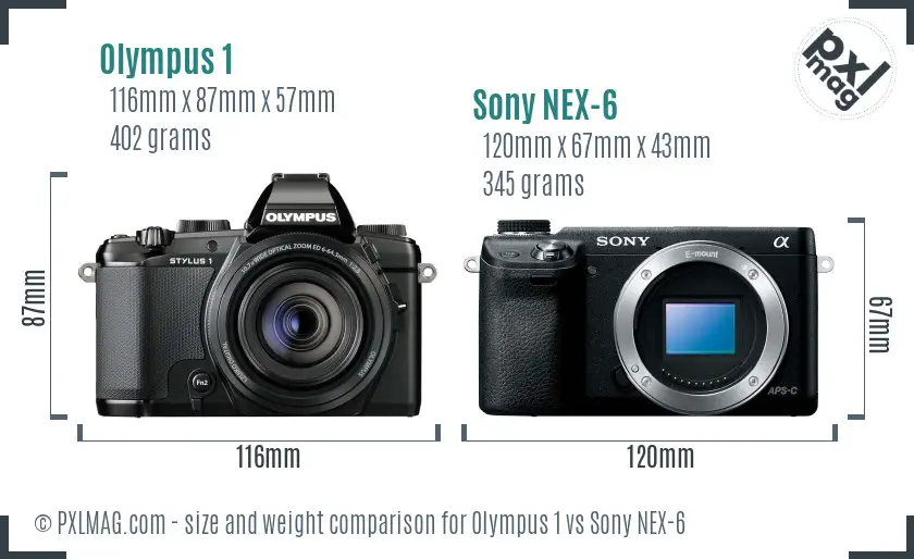 Olympus 1 vs Sony NEX-6 size comparison Olympus 1 vs Sony NEX-6 size comparison
