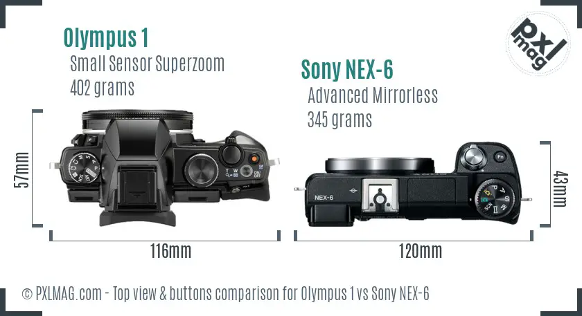 Olympus 1 vs Sony NEX-6 top view buttons comparison Olympus 1 vs Sony NEX-6 top view buttons comparison