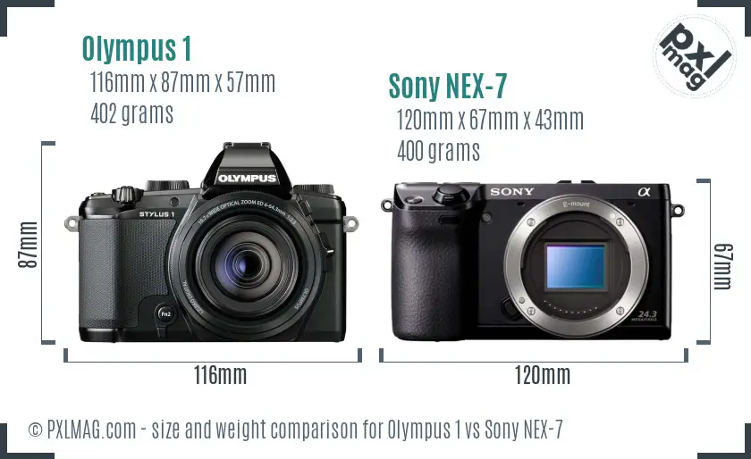 Olympus 1 vs Sony NEX-7 size comparison