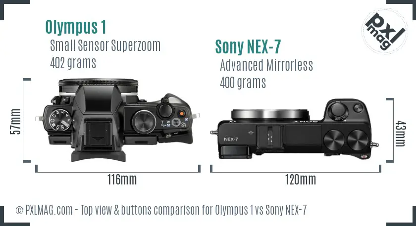 Olympus 1 vs Sony NEX-7 top view buttons comparison