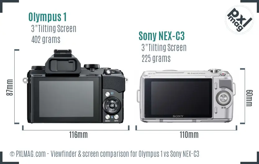 Olympus 1 vs Sony NEX-C3 Screen and Viewfinder comparison