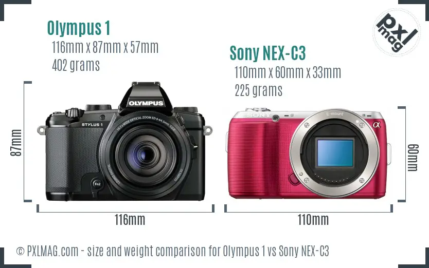 Olympus 1 vs Sony NEX-C3 size comparison