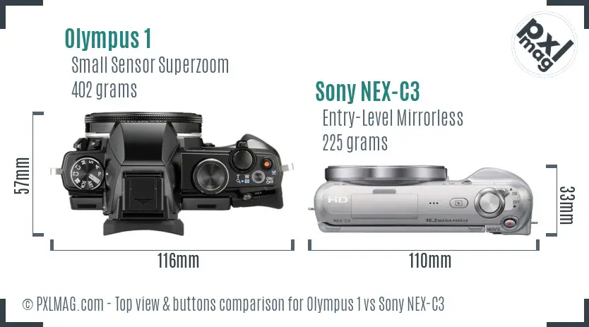 Olympus 1 vs Sony NEX-C3 top view buttons comparison