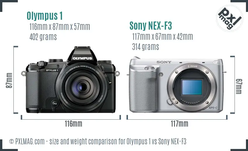 Olympus 1 vs Sony NEX-F3 size comparison